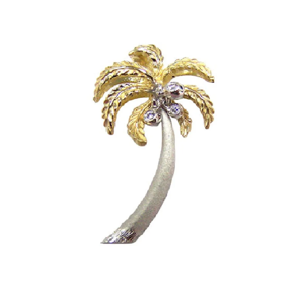 14k 2/tone 30mm Single Palm Tree Pendant with 3 Diamonds