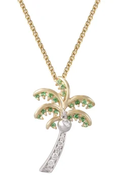 14k 2/tone 20mm Single Palm Tree Pendant with 8 Diamonds and 20 Tsavorites