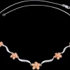 14k 2/tone Plumeria Lei Necklace with 5 diamonds