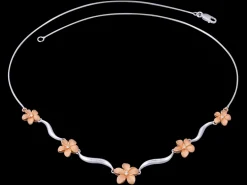 14k 2/tone Plumeria Lei Necklace with 5 diamonds