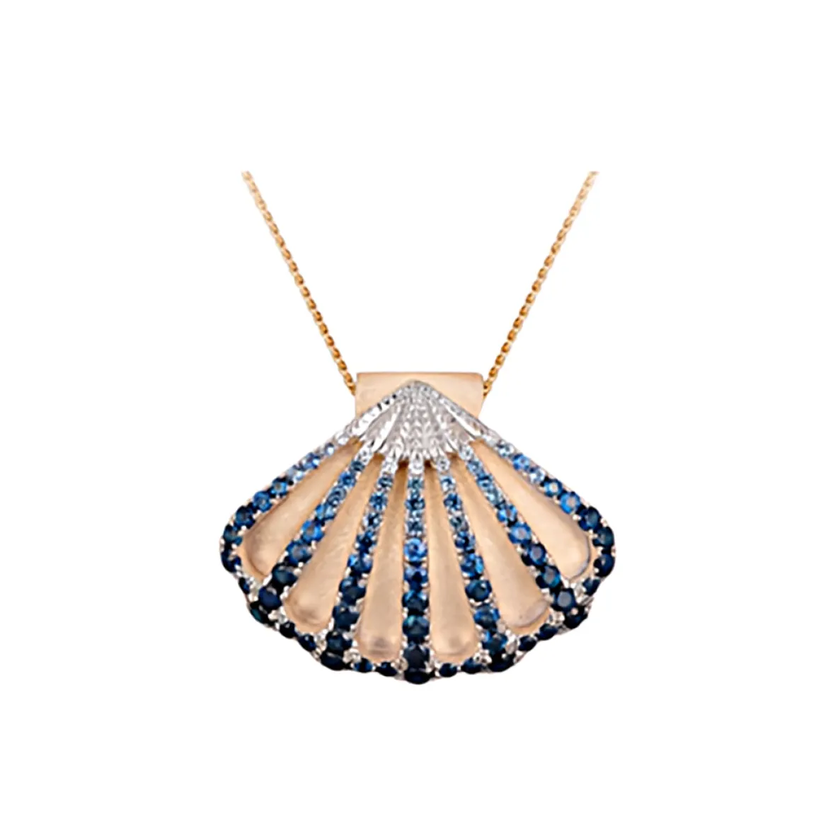 14k 2/tone Shell Pendant with 7 White Sapphires and 57 Blue Sapphires