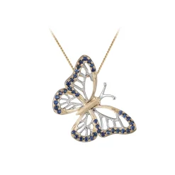 14k 2/tone Single Butterfly Pendant with 40 Blue Sapphires