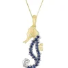14k 2/tone Single Sea Horse Pendant with Diamond and 22 Blue Sapphires