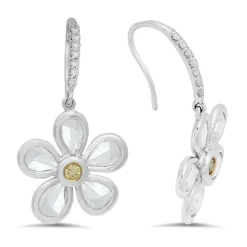 18K White gold earrings with 0.12ct diamonds and 2pcs total 0.13ct Yellow diamonds and 10pcs total 2.64ct Rose cut diamonds