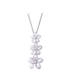 14k White Gold Plumeria Lei Slide Pendant with 3 diamonds