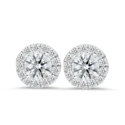 18K white gold stud earrings with 0.42 CT and 1.00 CT diamonds