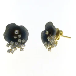 18k Yellow Gold Diamond .66 Carat Weight Total Gray Leaf Earrings