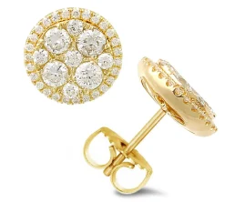 18K yellow gold stud earrings with 72 pcs 1.08ct diamonds