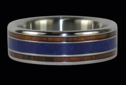 Koa Wood Titanium Ring with Lapis Inlay