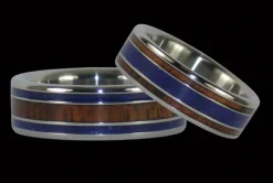 Koa Wood Titanium Ring with Lapis Inlay