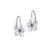14kw 8mm Plumeria Earrings with 2 blue diamonds