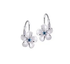14kw 8mm Plumeria Earrings with 2 blue diamonds