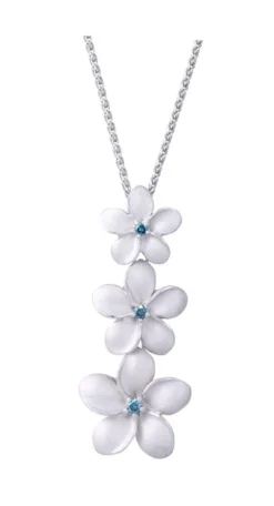 14kw Plumeria Slide Pendant with 3 blue diamonds
