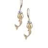 14ky Mermaid Earrings with 2 Blue Topaz .24ct, 2 Moonstones .19ct with Dangle Leverback