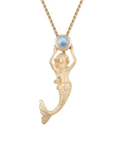 14ky Mermaid Pendant with Moonstone and Blue Topaz