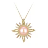 14ky "Sunburst" Pendant with Colored Sapphires and Fresh Water Pearl