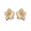 20mm 14k Hibiscus Earring with 6 diamonds and 2 rubies