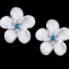 8mm 14k Plumeria Earring with 2 blue diamonds