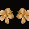13mm 14k Plumeria Earrings with 2 diamonds