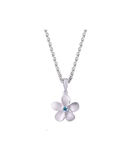 8mm 14k Plumeria Pendant with 0.02 carats blue diamond