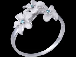 8mm 14k Plumeria Ring with 3 blue diamonds