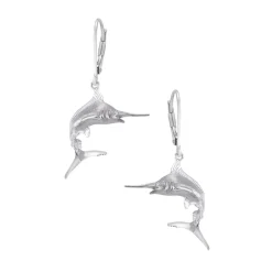 Precious Silver (Precious Silver in Black Rhodium) 18mm Blue Marlin Earring w/4 Diamonds .01ct, with Dangle Leverback