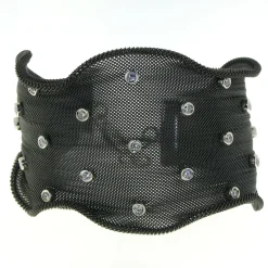 Sterling Silver Bezeled CZ Black Wave Mesh Bangle