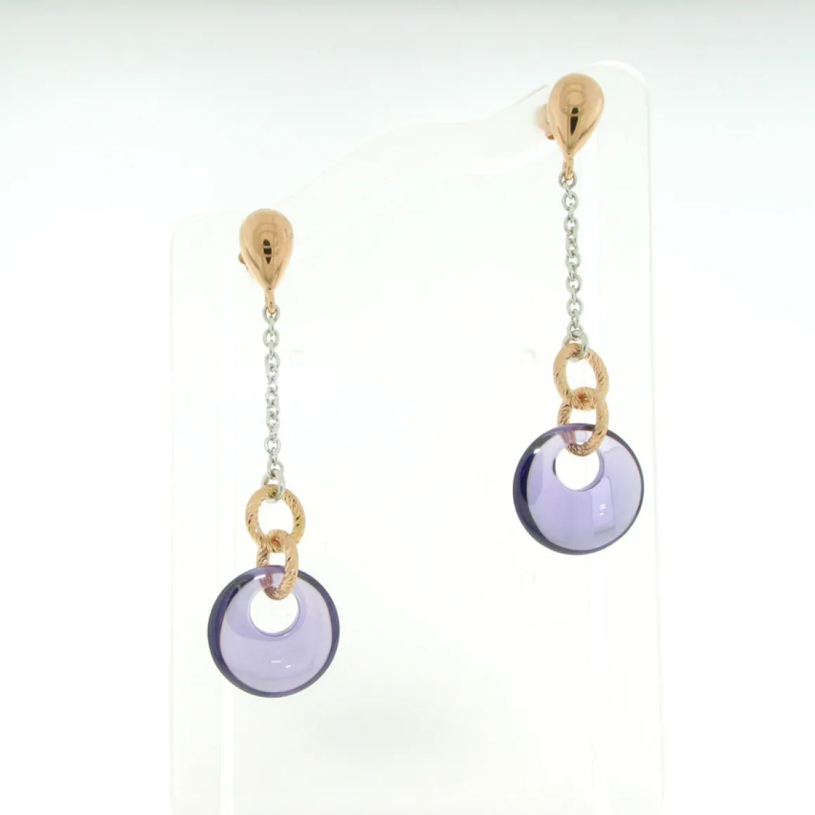 Sterling Silver Rose & Silver Zircon Amethyst Earrings