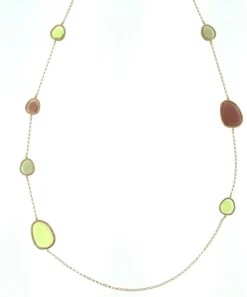 Sterling Silver (Rose-Toned) Green And Pink Murano Glass Necklace