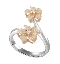 2/tone 14k 8 and 11mm Plumeria Ring
